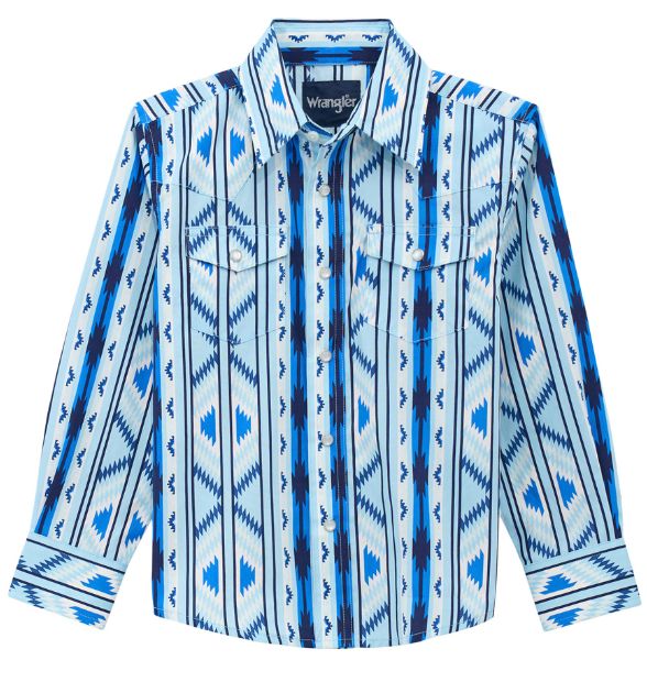 Wrangler® Boy's Checotah Western Snap Shirt – Blue