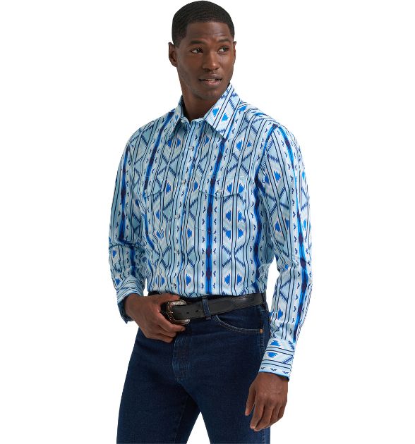 Wrangler Men's Southwestern Print Western Shirt – Checotah® Blue
