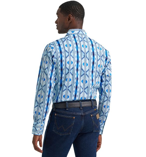 Wrangler Men's Southwestern Print Western Shirt – Checotah® Blue