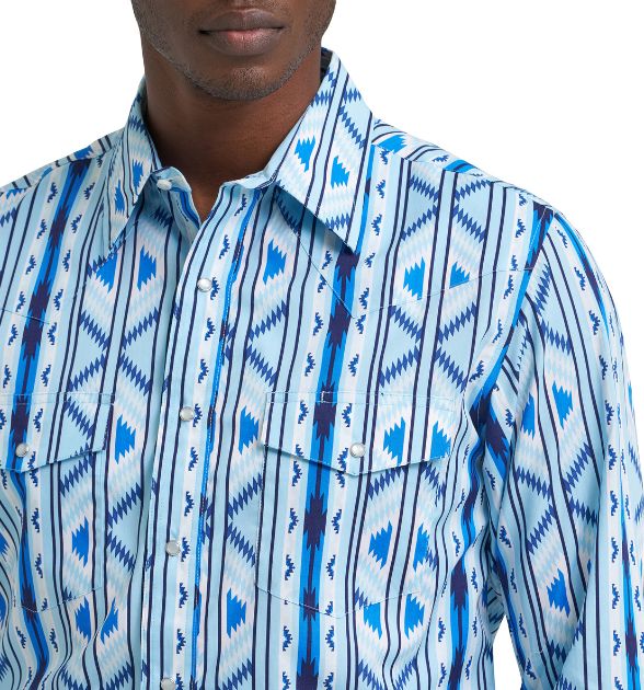 Wrangler Men's Southwestern Print Western Shirt – Checotah® Blue
