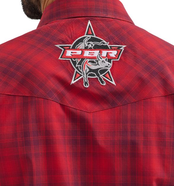 Wrangler® Men's PBR Logo Long Sleeve Button Down Shirt, Red