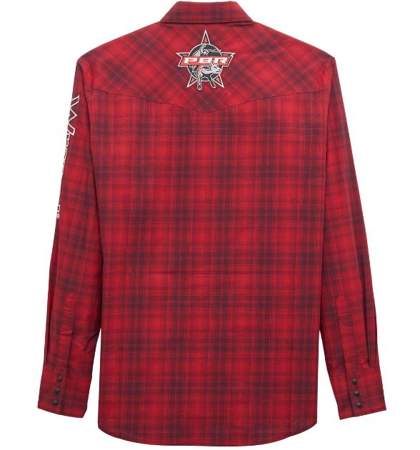 Wrangler® Men's PBR Logo Long Sleeve Button Down Shirt, Red