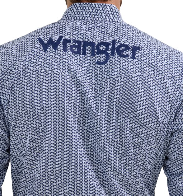 Wrangler® Men's Logo Long Sleeve Button Down Shirt, Blue